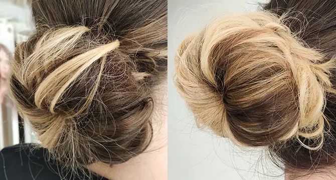 mono-rosco-con-y-sin-extensiones Moño con extensiones de clip y sin ellas